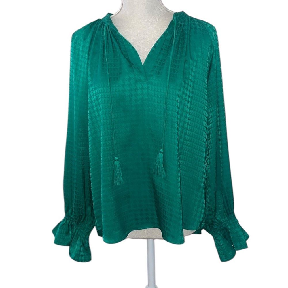 Jade Melody Tam Emerald Green Peasant Blouse Top Shirt Size M Medium‎